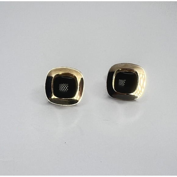 Vintage‎ Anson Onyx Cufflinks Gold Tone Black Center Bullet Back Signed - Picture 4 of 11